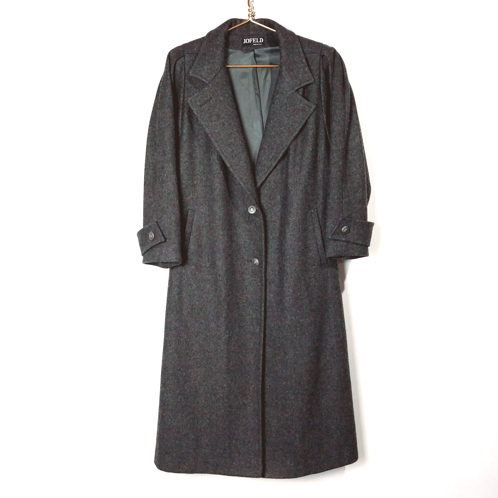 Vintage Jofeld Womens Size L Charcoal Wool Coat Full Length Long Trench