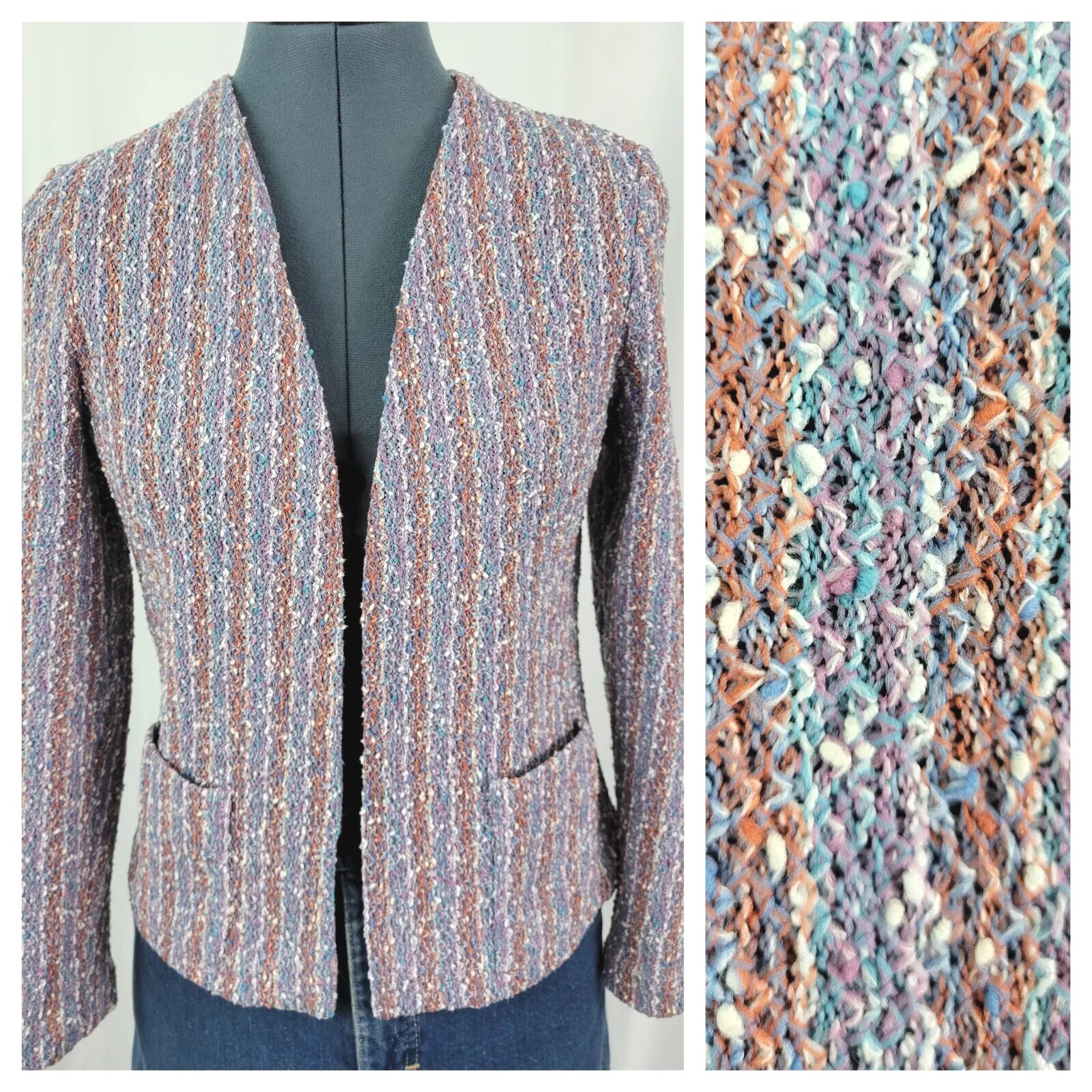 Vintage Purple/Blue/Brown/White Striped Jacket/Cardigan w Open Front