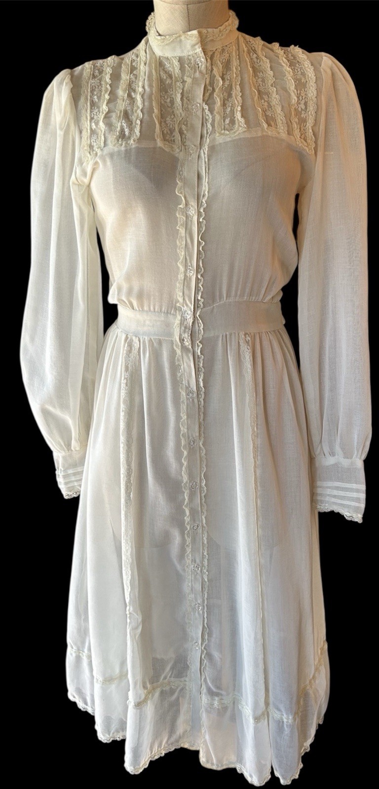 VTG GUNNE SAX By Jessica Ivory Sheer Dress 70’s Lace Cottagecore Prairie Sz. 9