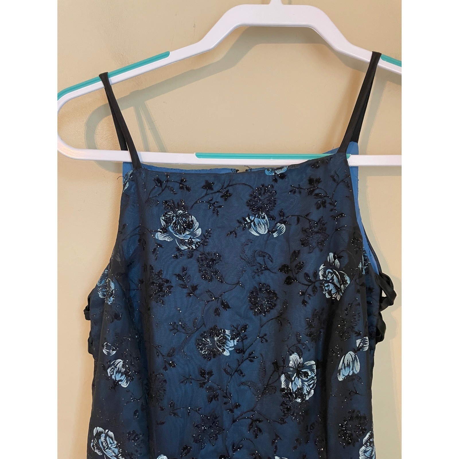 Vtg 90s Morgan & Co Sz 2/4 Velvet Burnout Midnight Blue Black Dress Whimsigoth