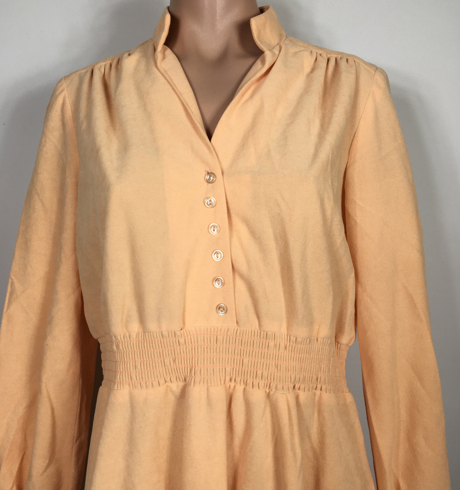 Vintage 60s Orange Smoked Waist Hostess Shirt Dress MOD Jerrie Lurie 10 ILGWU