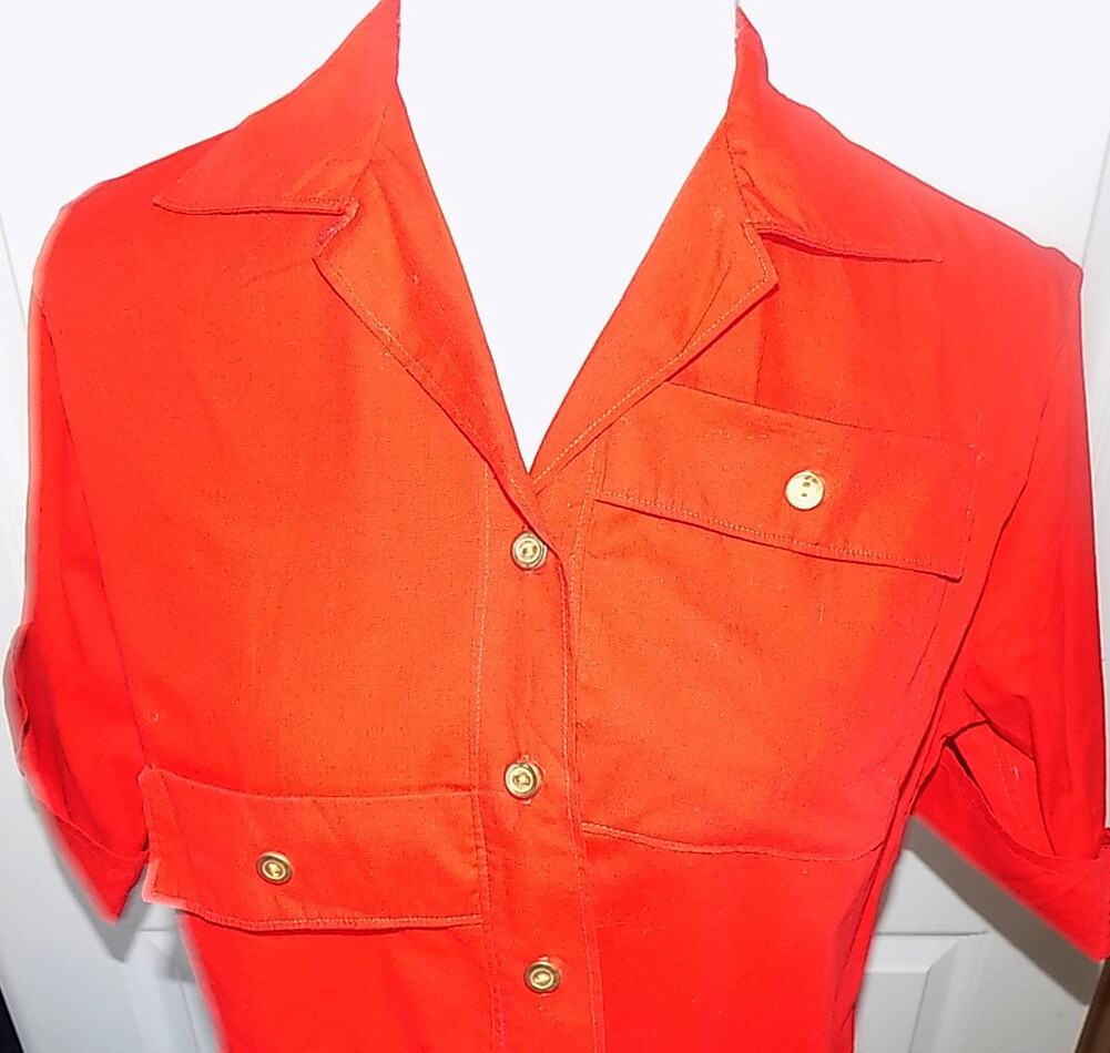 Vintage Red Cotton Short Sleeve Blouse Laura Mae Size 36 / 15