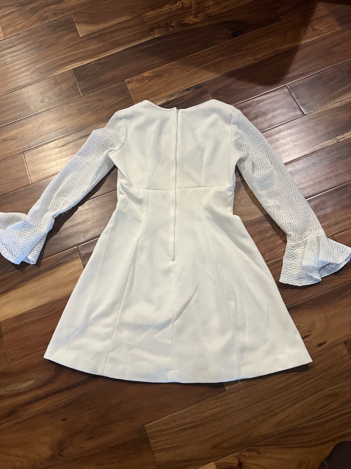 Small white rare retro mod mini gogo mcm vintage dress 60s hippie long sleeve