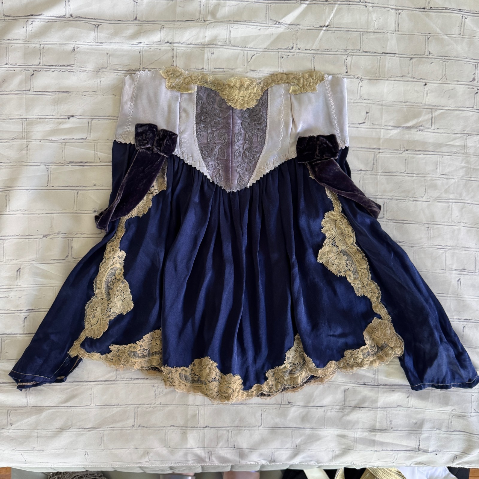 Y2K vtg CIGANA Slip Lace SILK UPCYCLED Girdle Strapless Top Skirt Regency DIY S