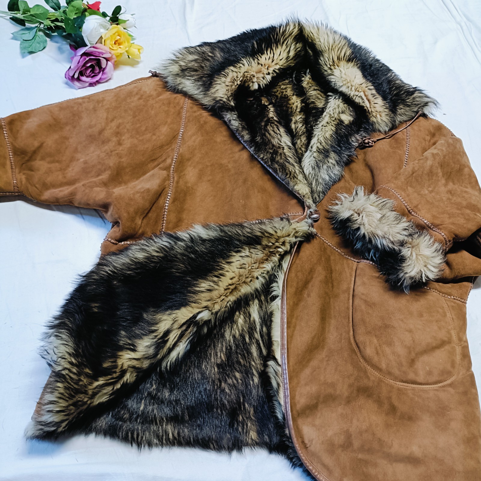 0815 Vintage Real Sheepskin sheep Fur Mouton Mongolian Coat Women