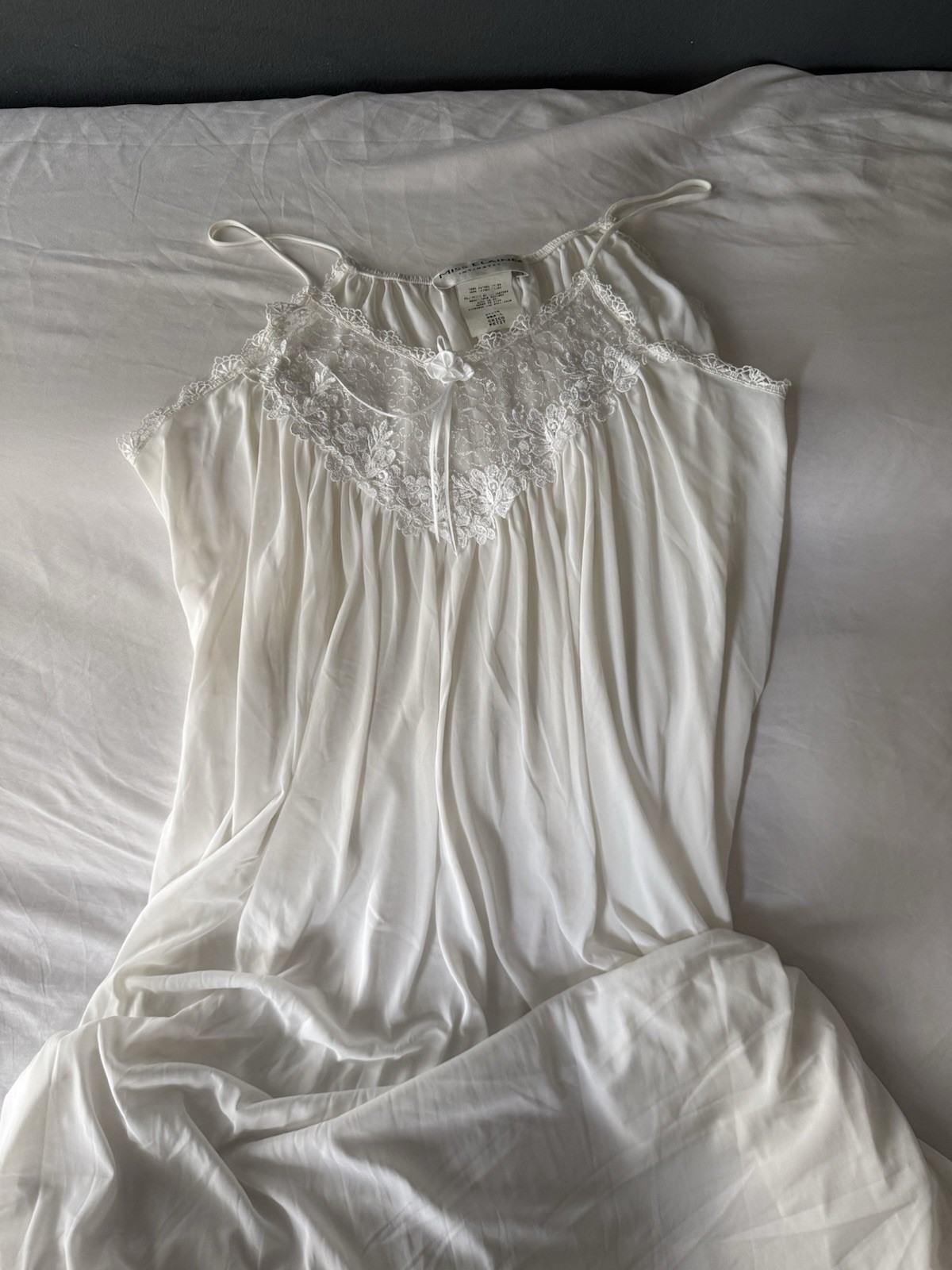 vintage Miss Elaine Nightgown Size Small White Bridal Nylon And Lace