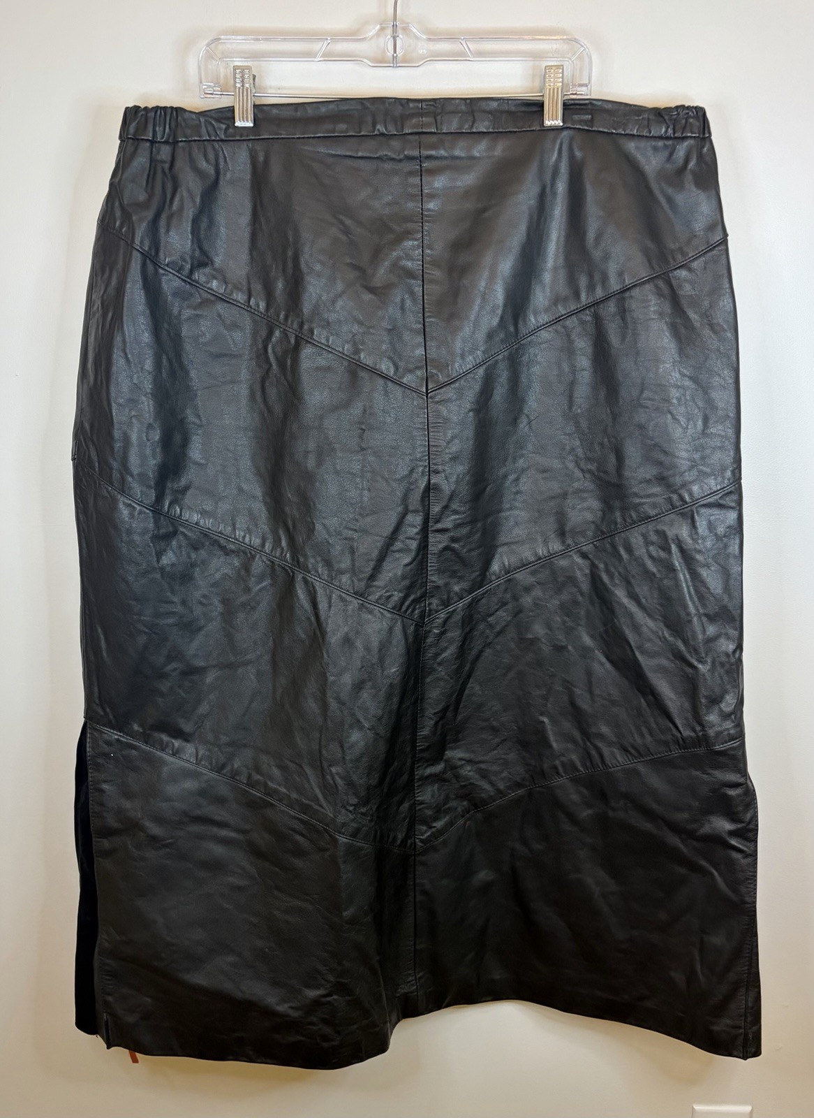 Vtg AGGIE GEORGETTE Chordas Leather A-Line Midi Skirt 40 Lined 80s Biker Goth