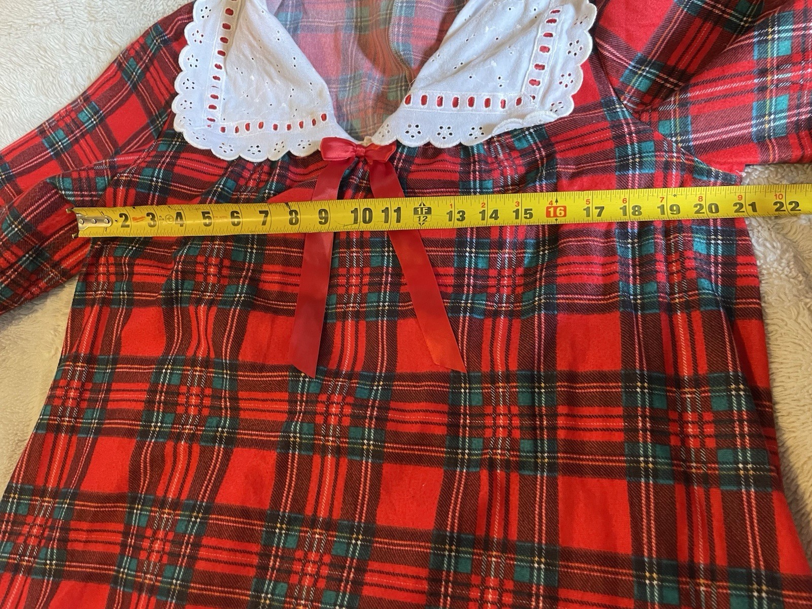 Vintage Lorraine Nightgown Red Plaid Soft Polyester Cute Holiday Christmas Small