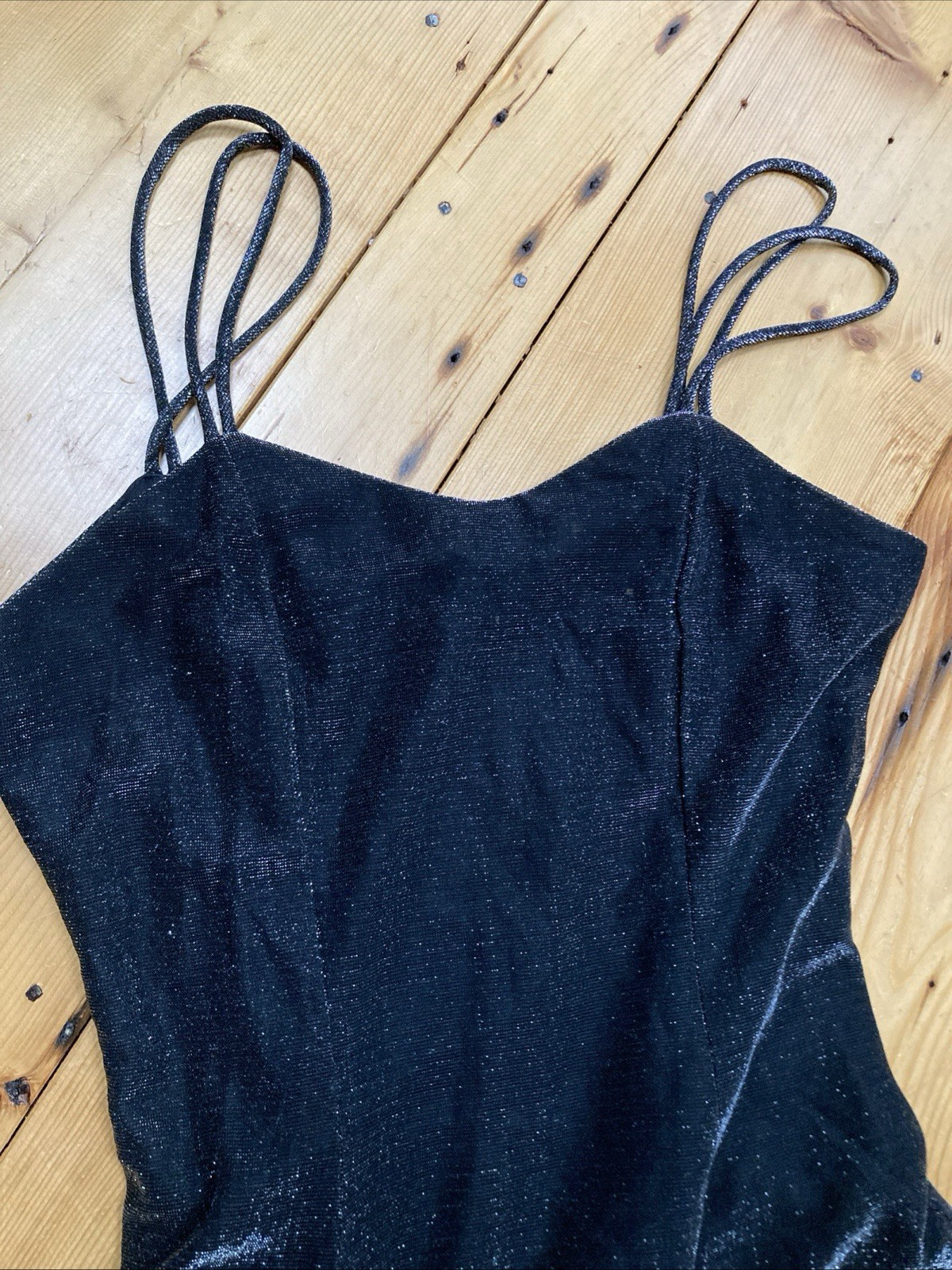 Vtg Jay Jacobs Mini Formal Dress XS-S Black Spaghetti Strap Stretch V-Neck Read!