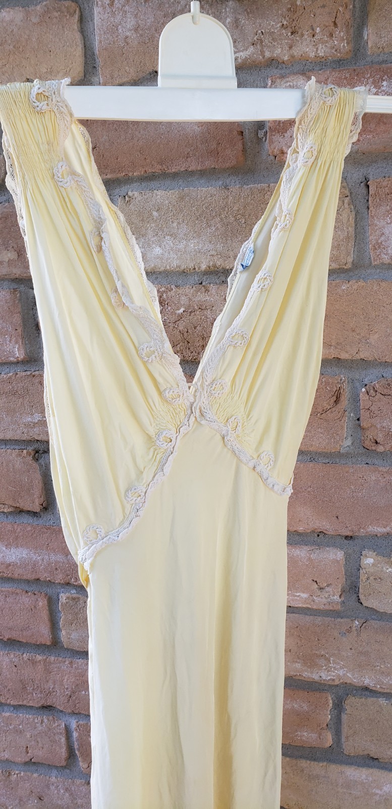 VTG 40s Ms Leonora Yellow Bias Cut Gown Sz XS/S? Art Deco STAINS DAMAGE READ