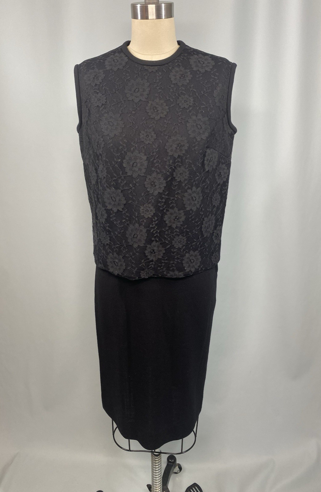 Vintage Skirt & top set Dress SIZE EXTRA SMALL XS black wool 60s lace ENGLAND