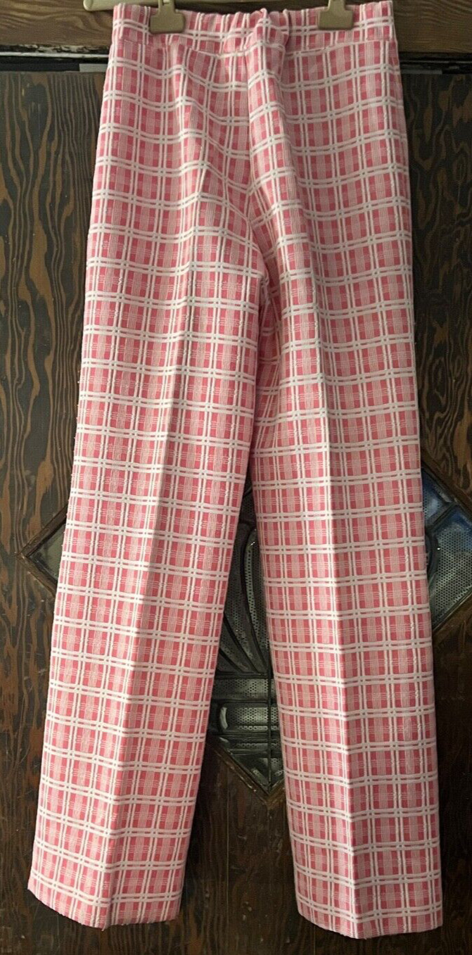 Vintage 70s Carlo Condé Pants Pink Plaid Elastic Waist Wide Leg