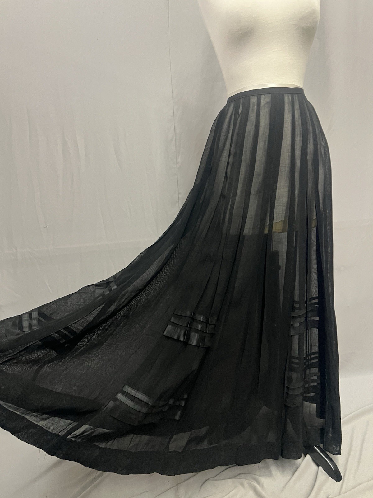 1900 Sheer Black Cotton Pleated Skirt Day Time