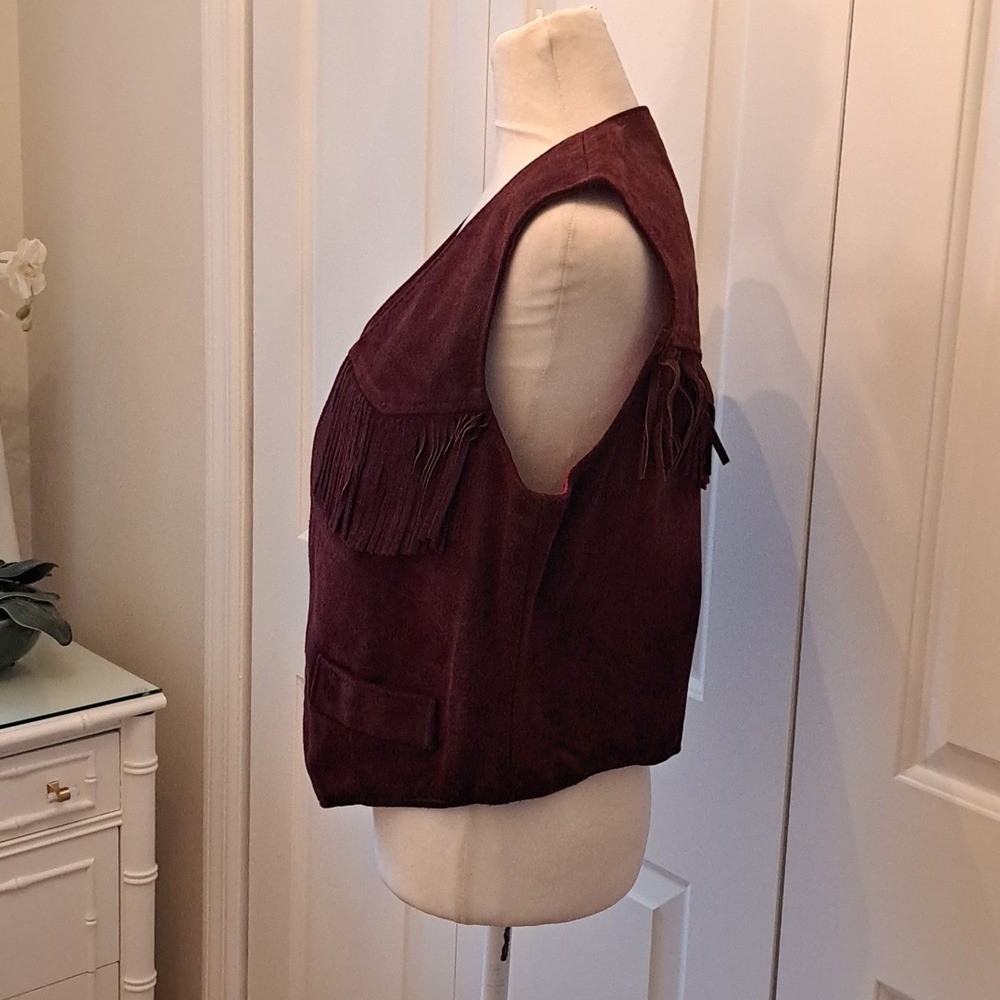 Jordache Womens Vintage Burgundy/Wine Suede Fringe Vest Western M/14