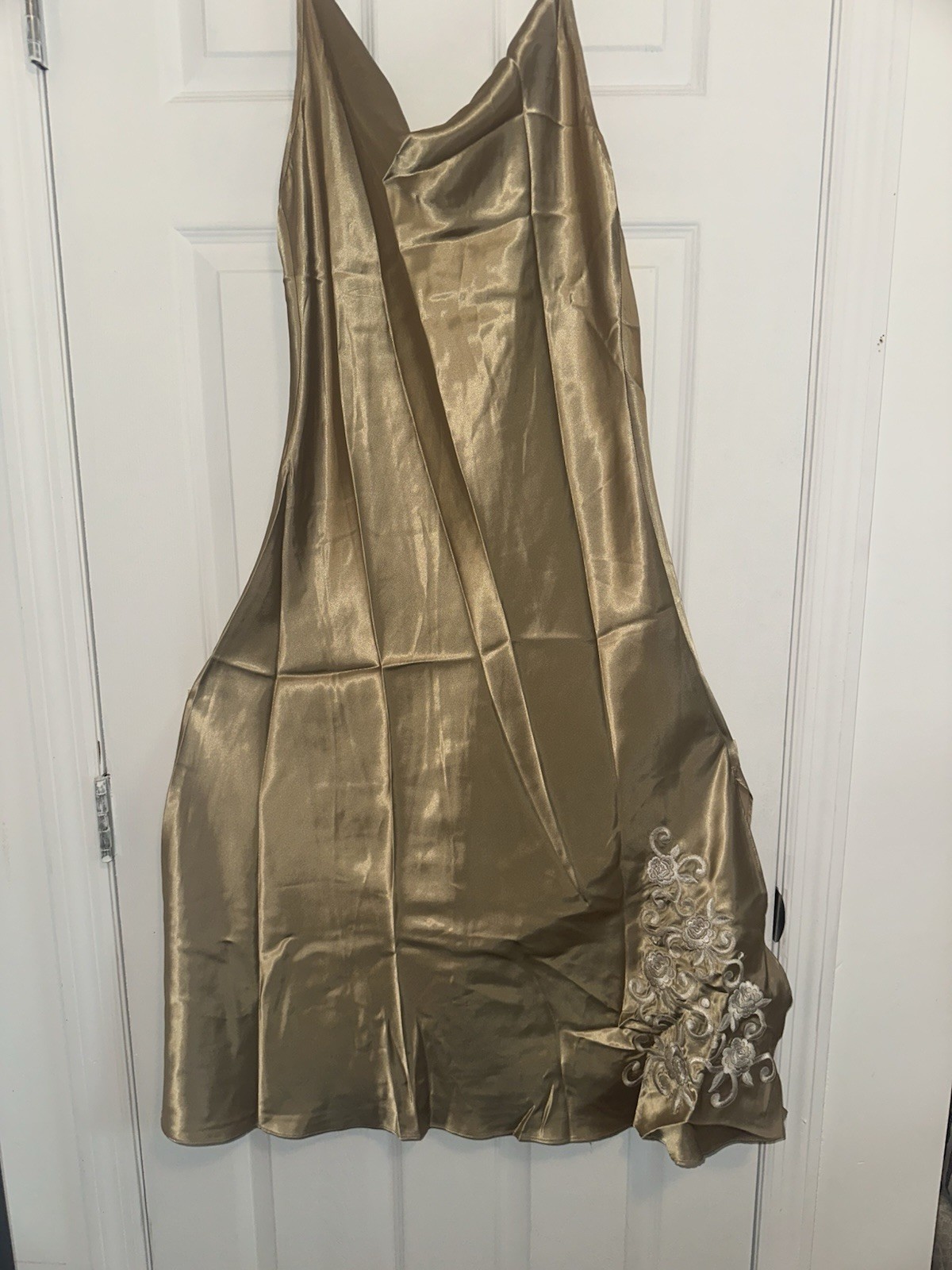 Vintage Gold Maxi Floral Dress Embroidered 90s Y2K Chic Fairy Grunge Boho Size M