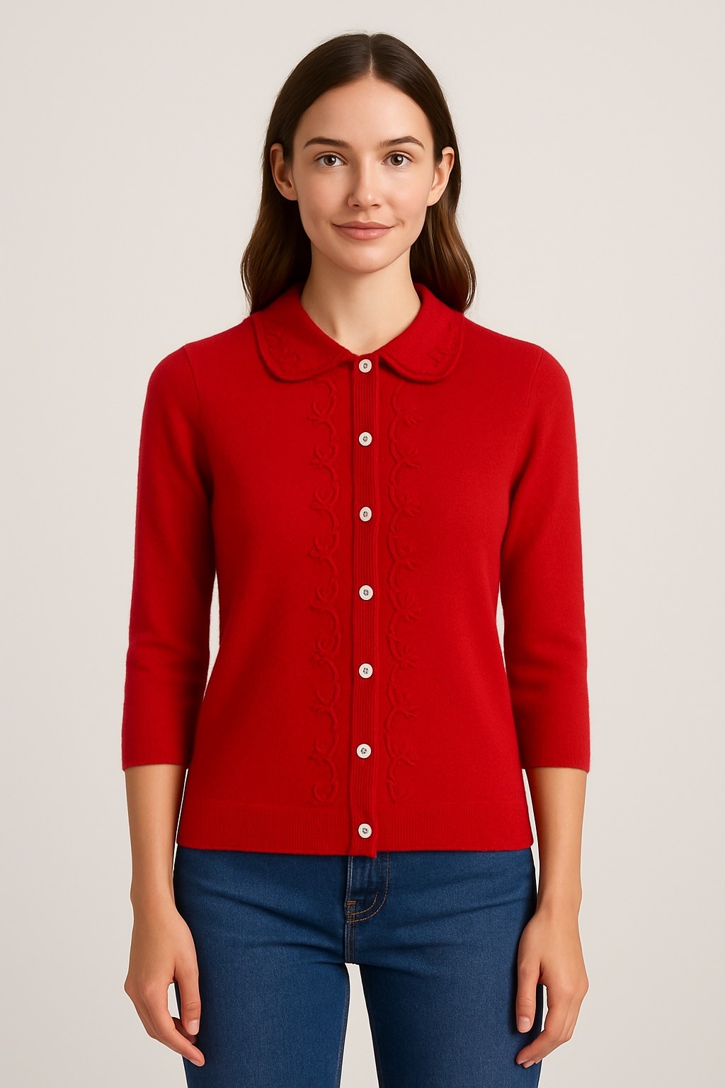 Vintage Hogg of Hawick Scottish Cashmere Cardigan/Scarlet Red/Embroidered/Small