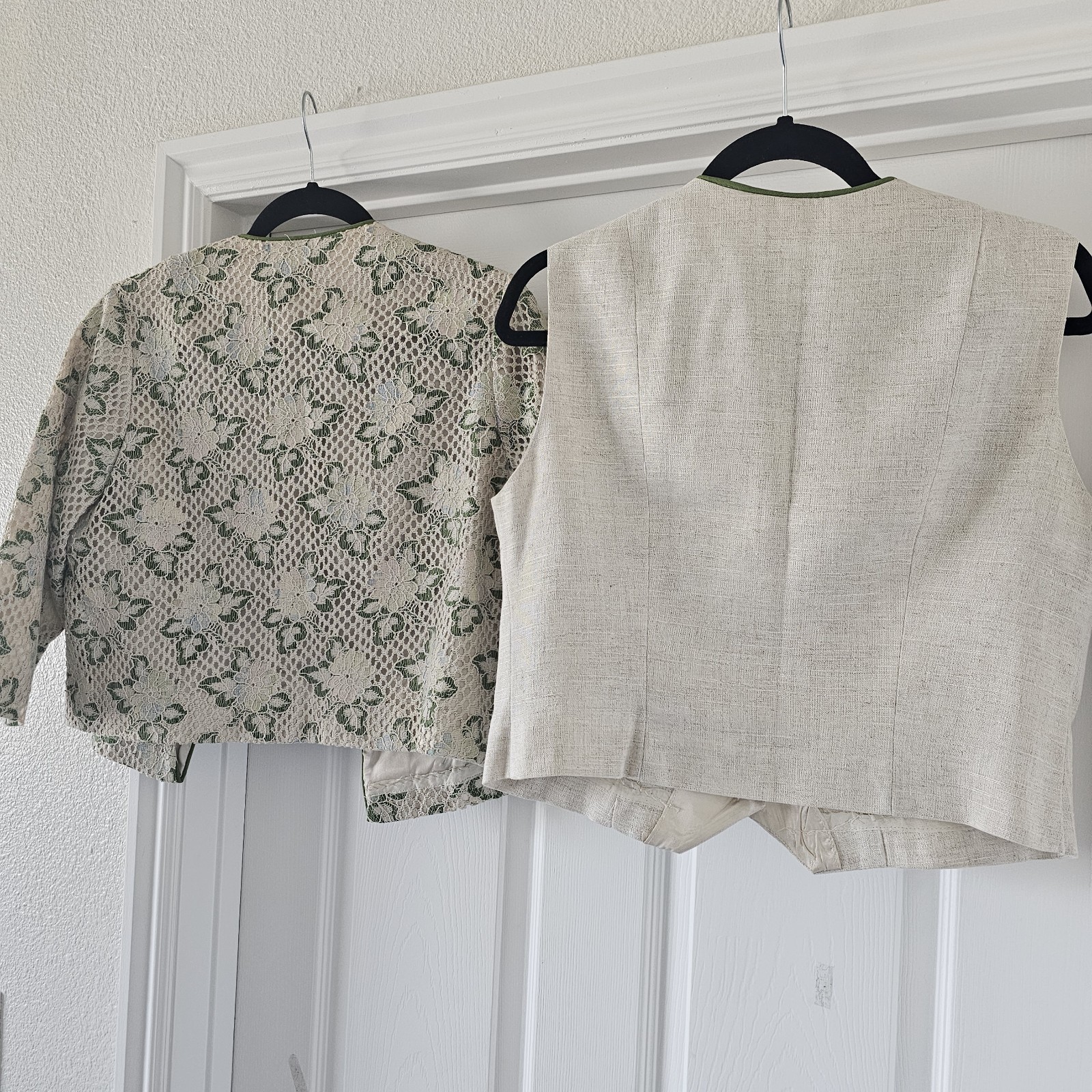 1960s 1970s Vintage Blouse Jacket Set Floral Crochet Lace Linen Top #86