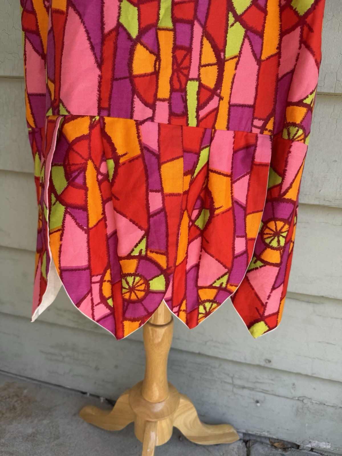 Vtg 60’s Boutique MOD Dress Colorful Pink Red Purple Geometric Japan Cotton 18