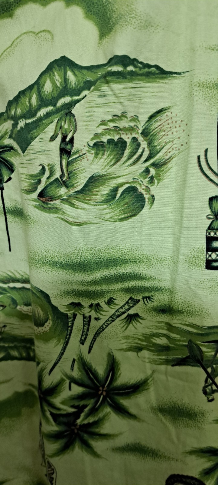 Vtg 60s Hawaiiana Sheath Dress Green Tiki Surfers Made In Hawaii Medium