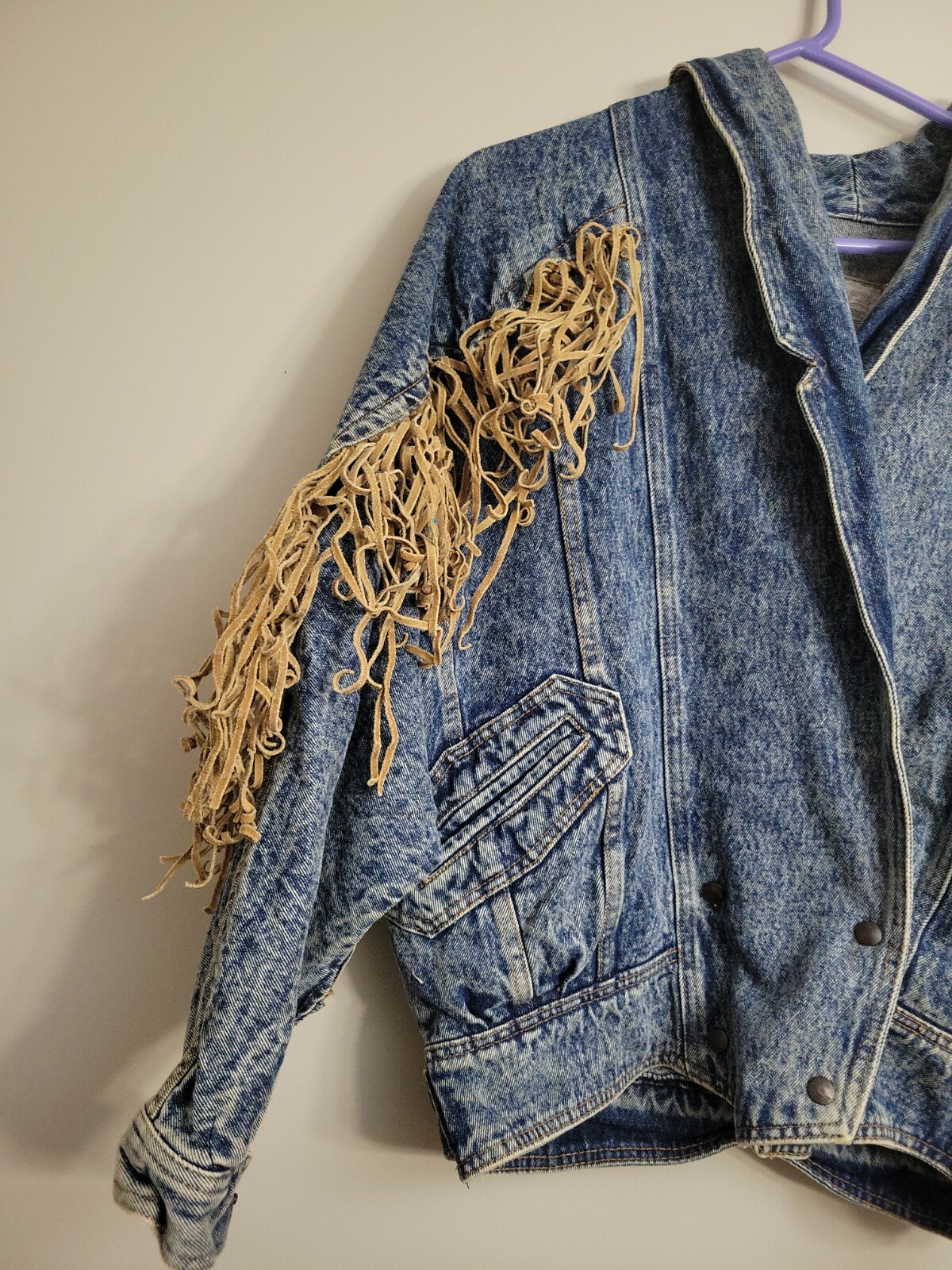Vintage Learsi Jean Jacket With Leather Fringe Women’s M cowhide