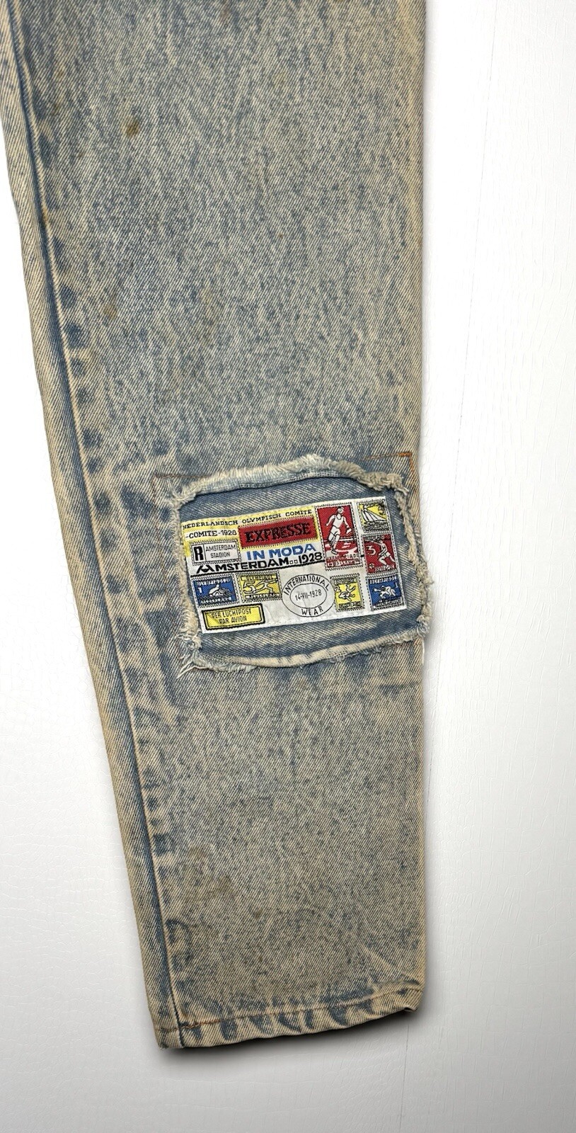 Vtg 80s Acid Wash Grunge Patchwork Jeans Punk Distressed High Waist 27×30
