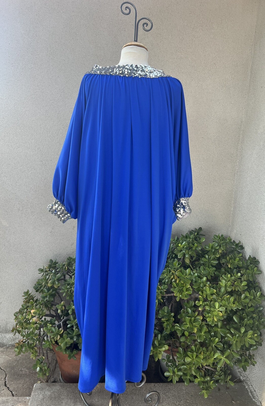 Vtg Evening Kaftan Royal Blue Polyester Sequins Trim OS My Kinda Gal