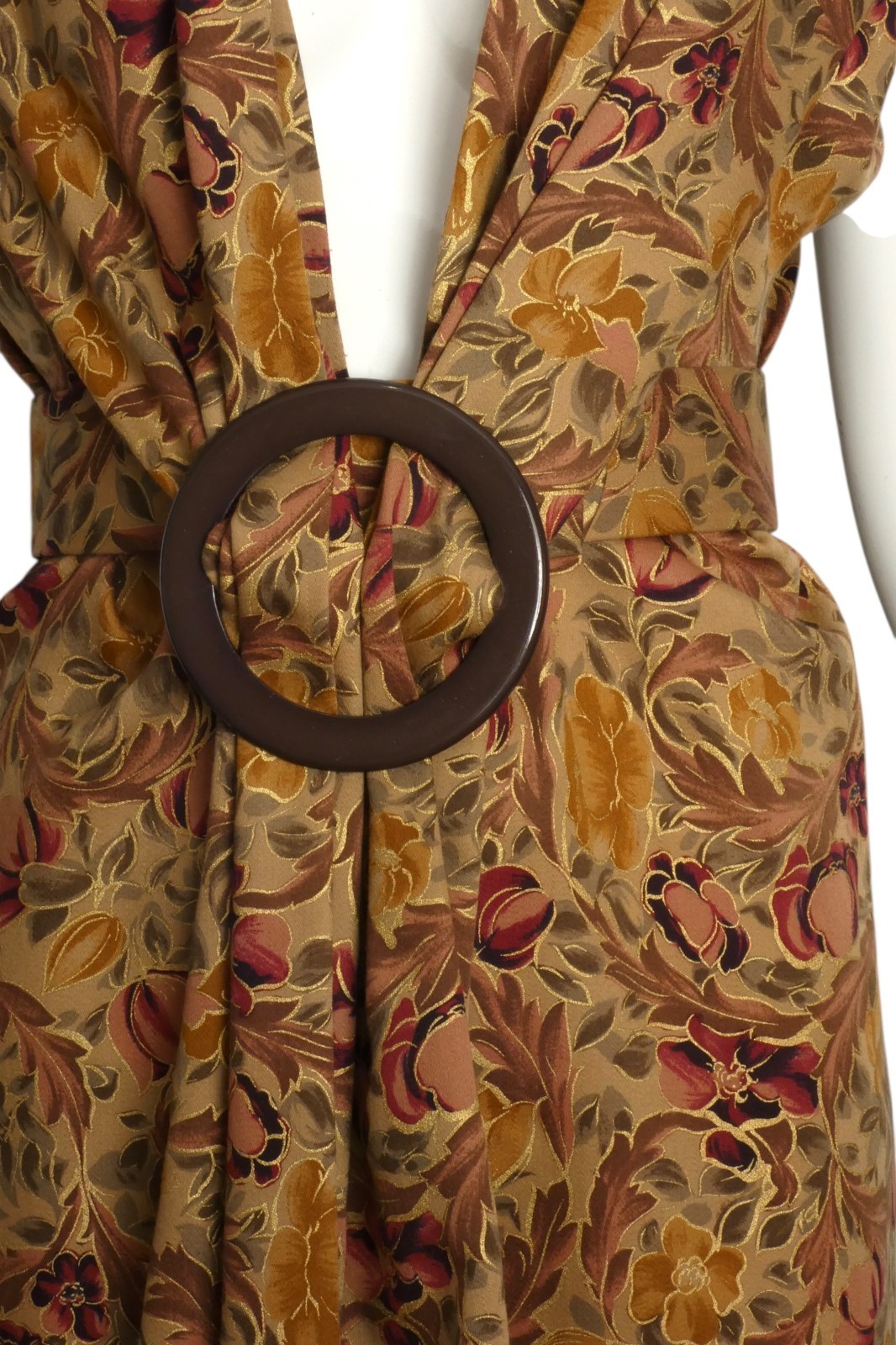 PIERRE CARDIN HAUTE COUTURE- 1990 Brown Floral Wool Dress, Size 8
