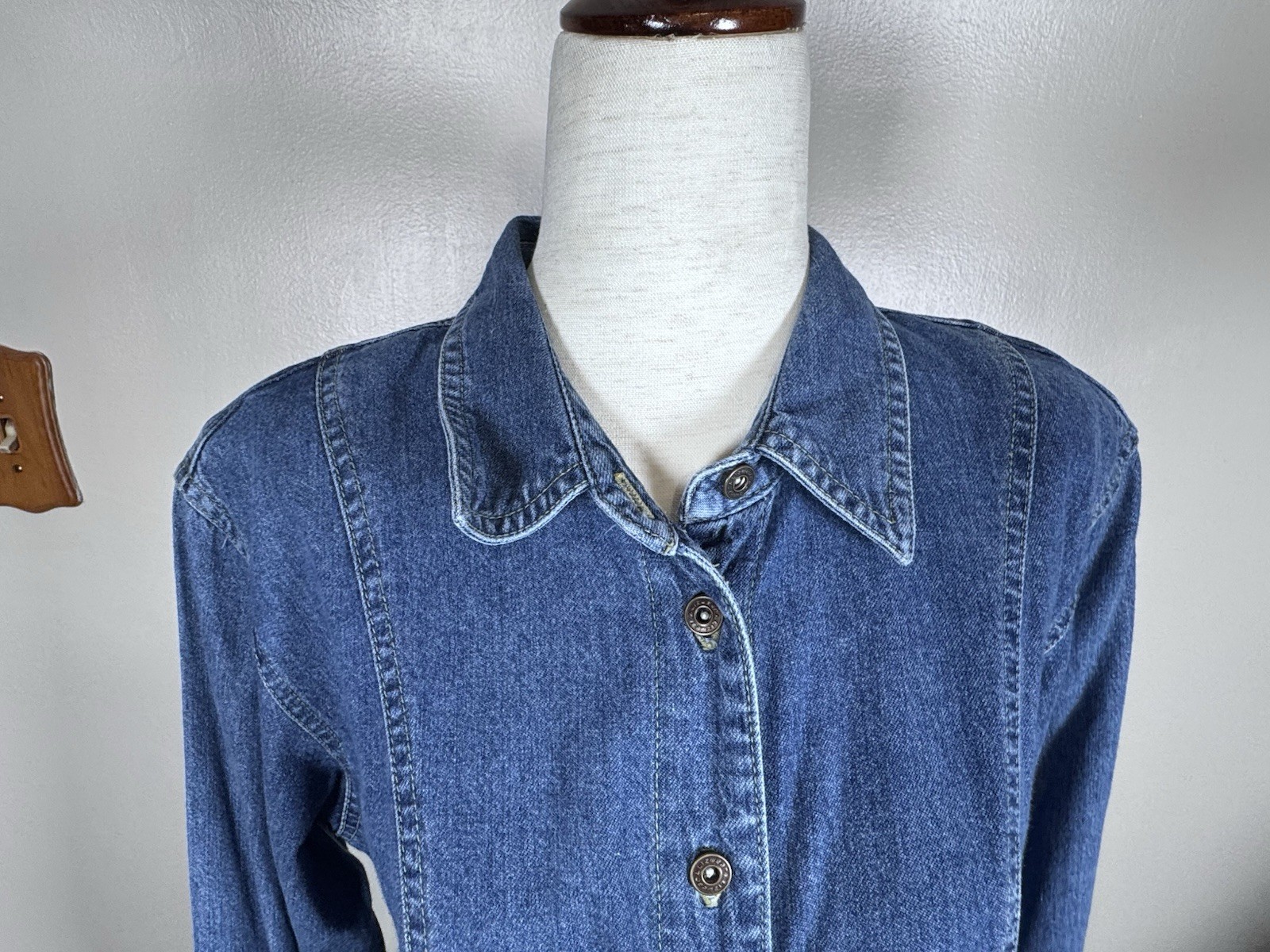 Vintage 90s Liz Claiborne Jeans Sz 10P Denim Buttoned Western Shirt Midi Dress