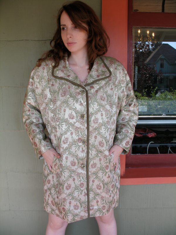 VTG 60s 70s Gino Rossi Gold Metallic Evening Cocktail Coat Floral Brocade XL 1X