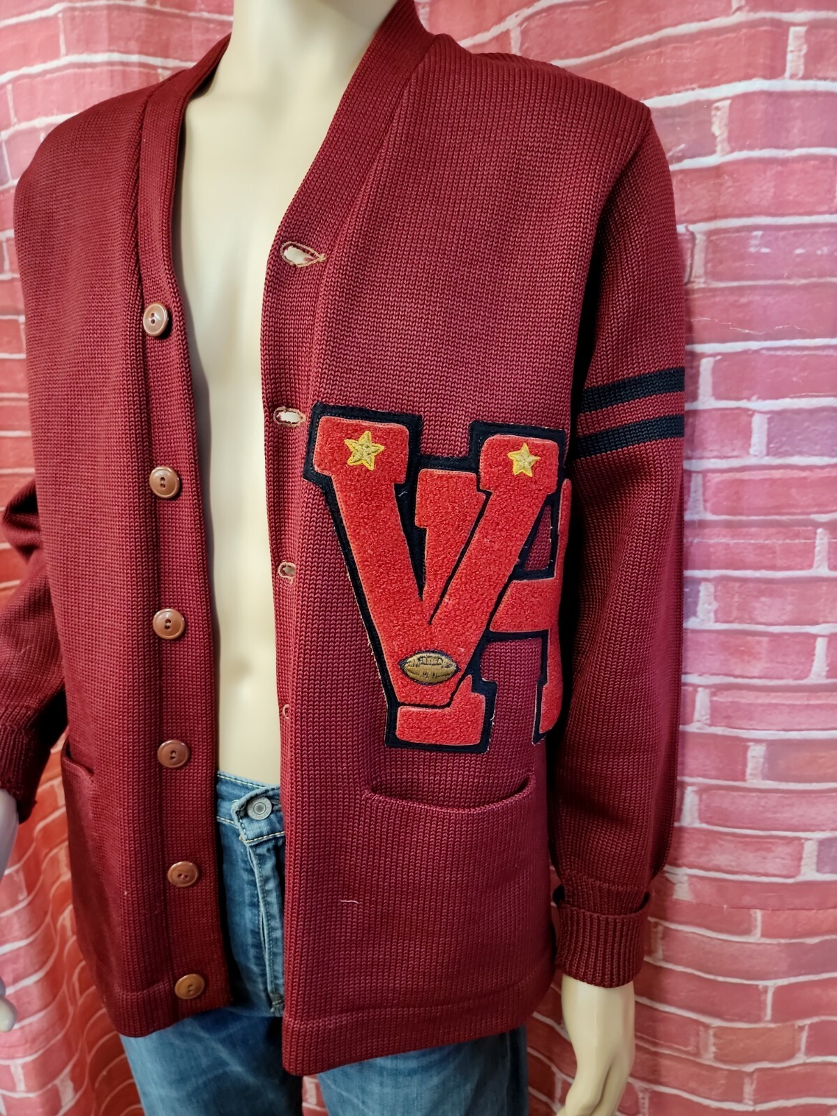 Grewe all coast Milan Vintage Collegiate RED Letterman Sweater FITS M „VH” #E