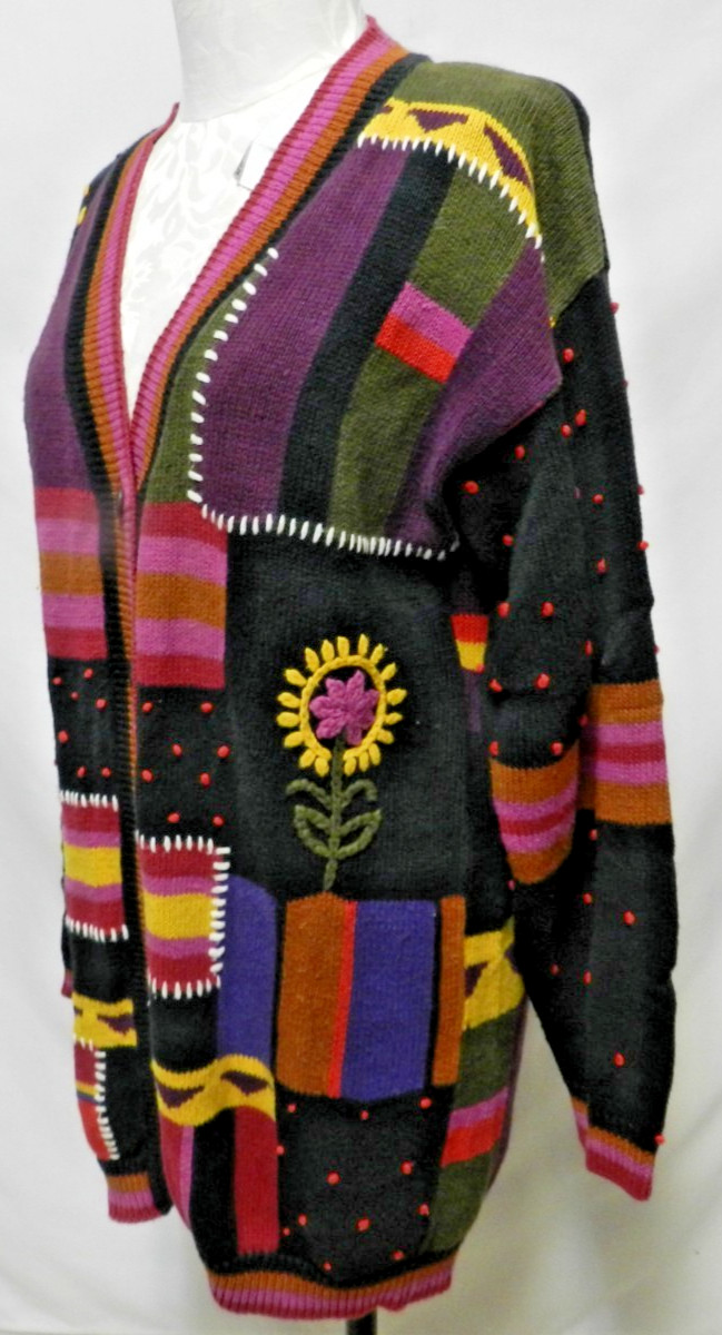 Bonnie and Bill Vintage cardigan sweater Sunflower Oversized Size Sz Medium Md M
