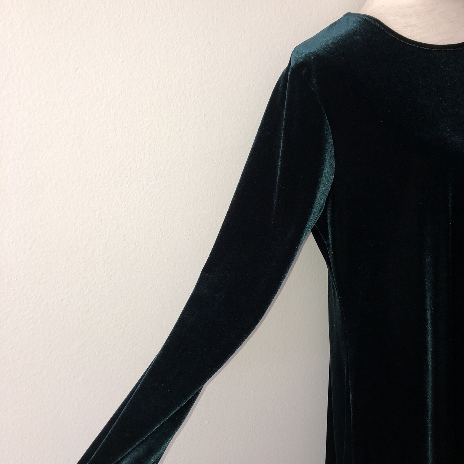 Vintage ’90s Grunge Velvet Stretch Shift Dress Forest Green K.C. Spencer size 14