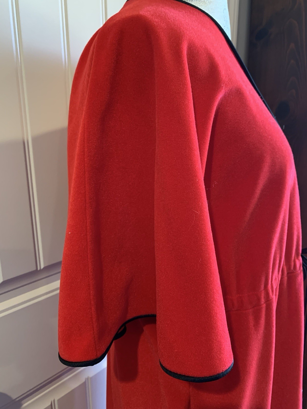 VTG Red Velour Vanity Fair 1/2 Zip Robe House Dress Sz S Flutter Cape Sleeve 70s