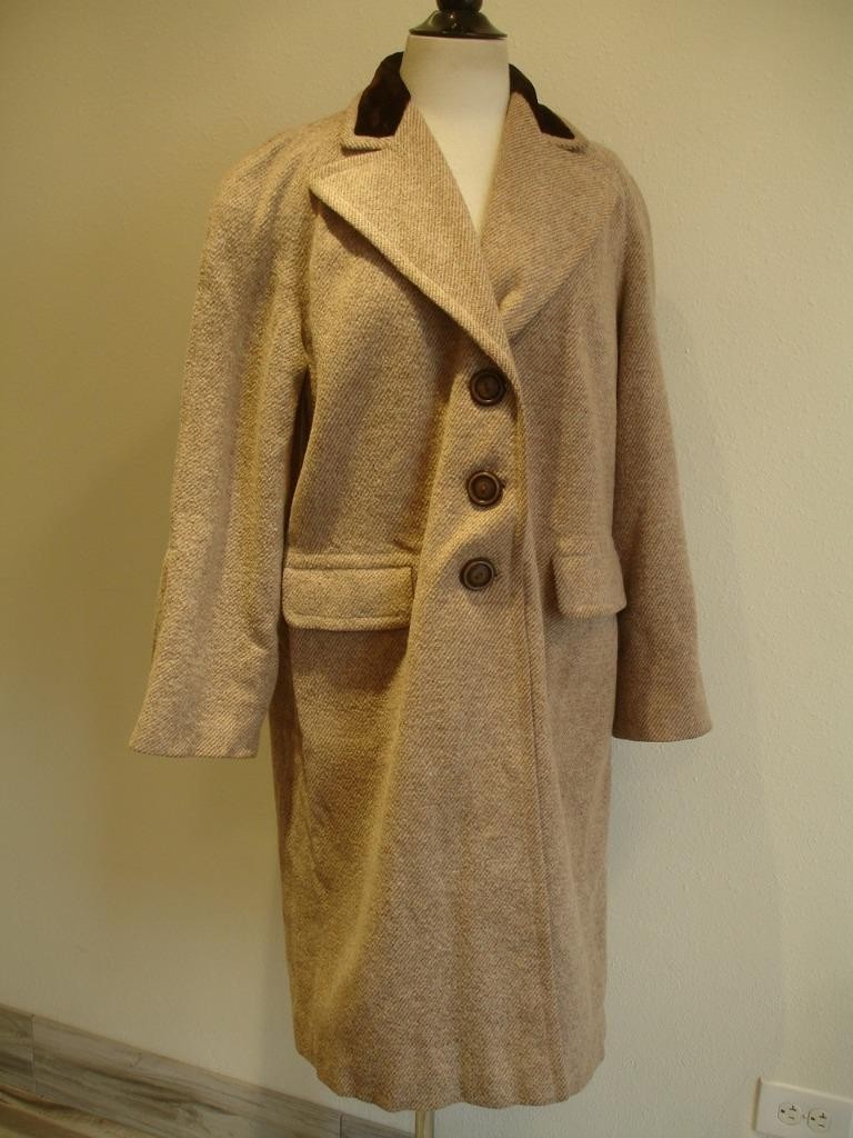 Womens L Vtg 1930’s Redfern Chesterfield Brown Tweed Coat Velvet Collar USA Made