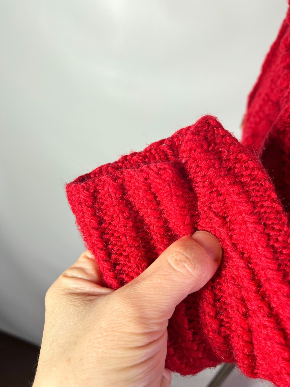 Vintage Gilca Putz Thick Wool Red Cardigan Sweater Pom Poms