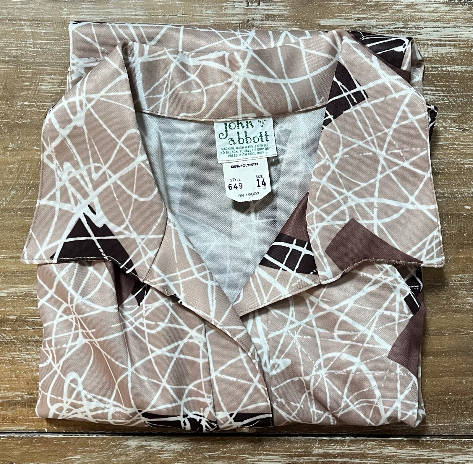 VTG John Abbott 60-70s Blouse Short Sleeve-Button Shirt RETRO-Abstract-14 L-XL