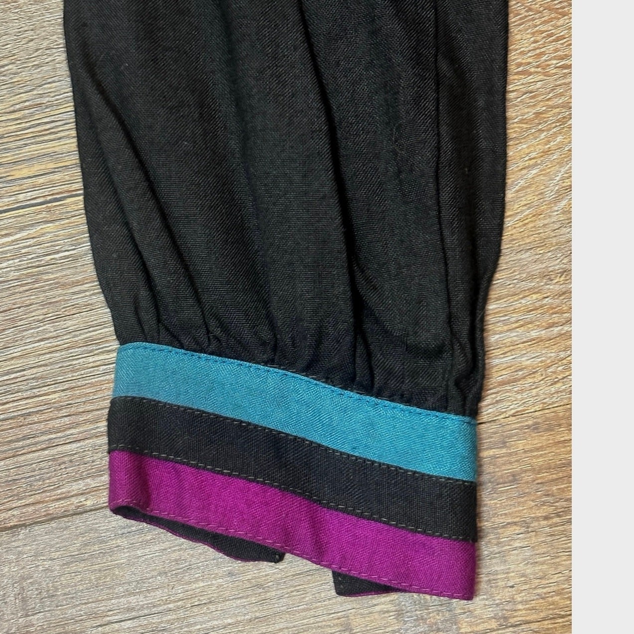 70s 80s vintage Kaftan dress black embroider neckline Papillon purple turquoise