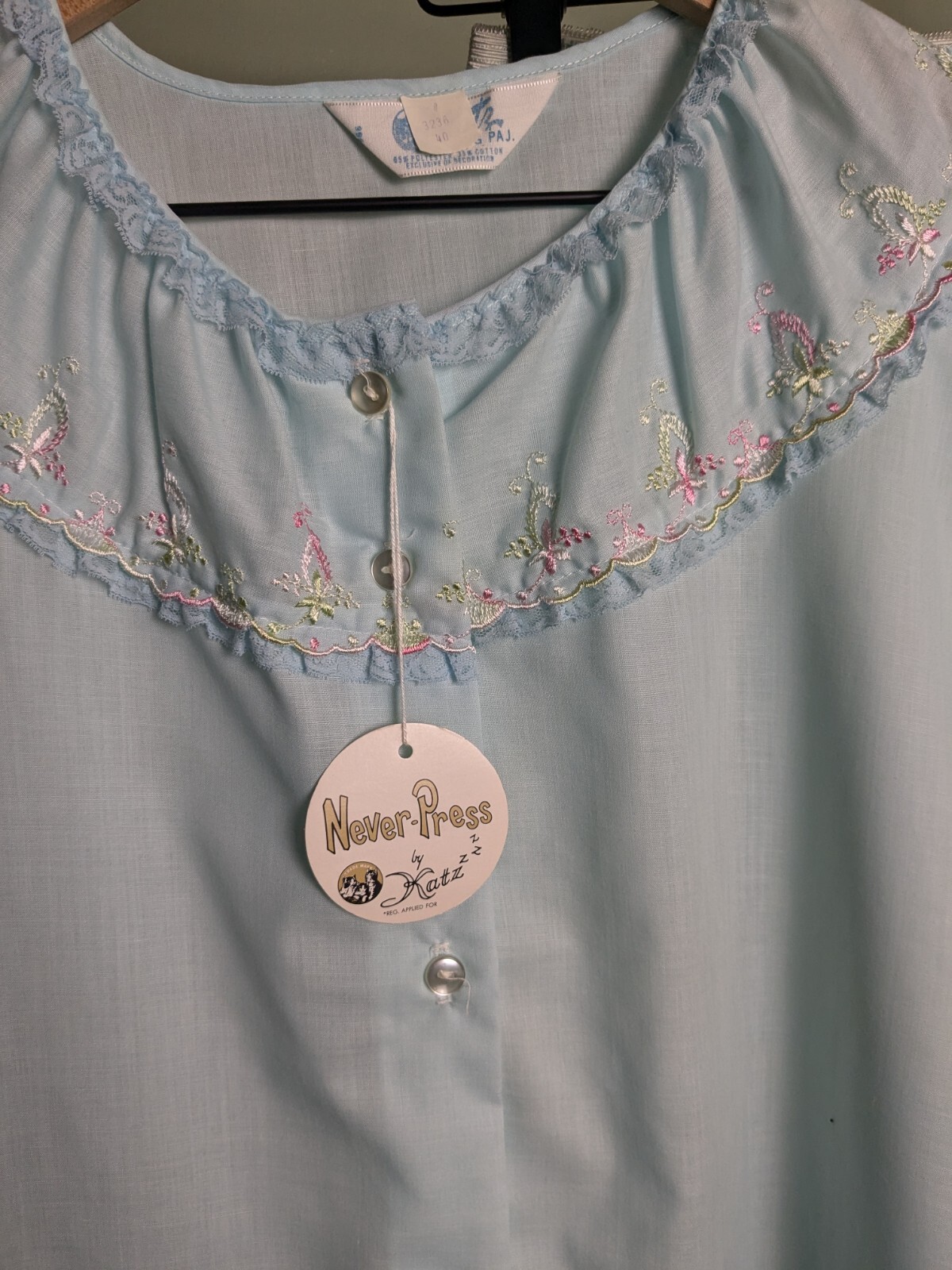 Vintage Deadstock NWT 2 Piece Cotton Pajama Set Embroidered And Lace