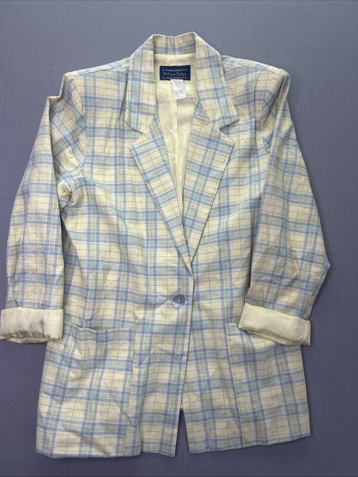 Vintage Willow Ridge Pastel Plaid Linen Cotton Blazer Women’s 10 USA Made