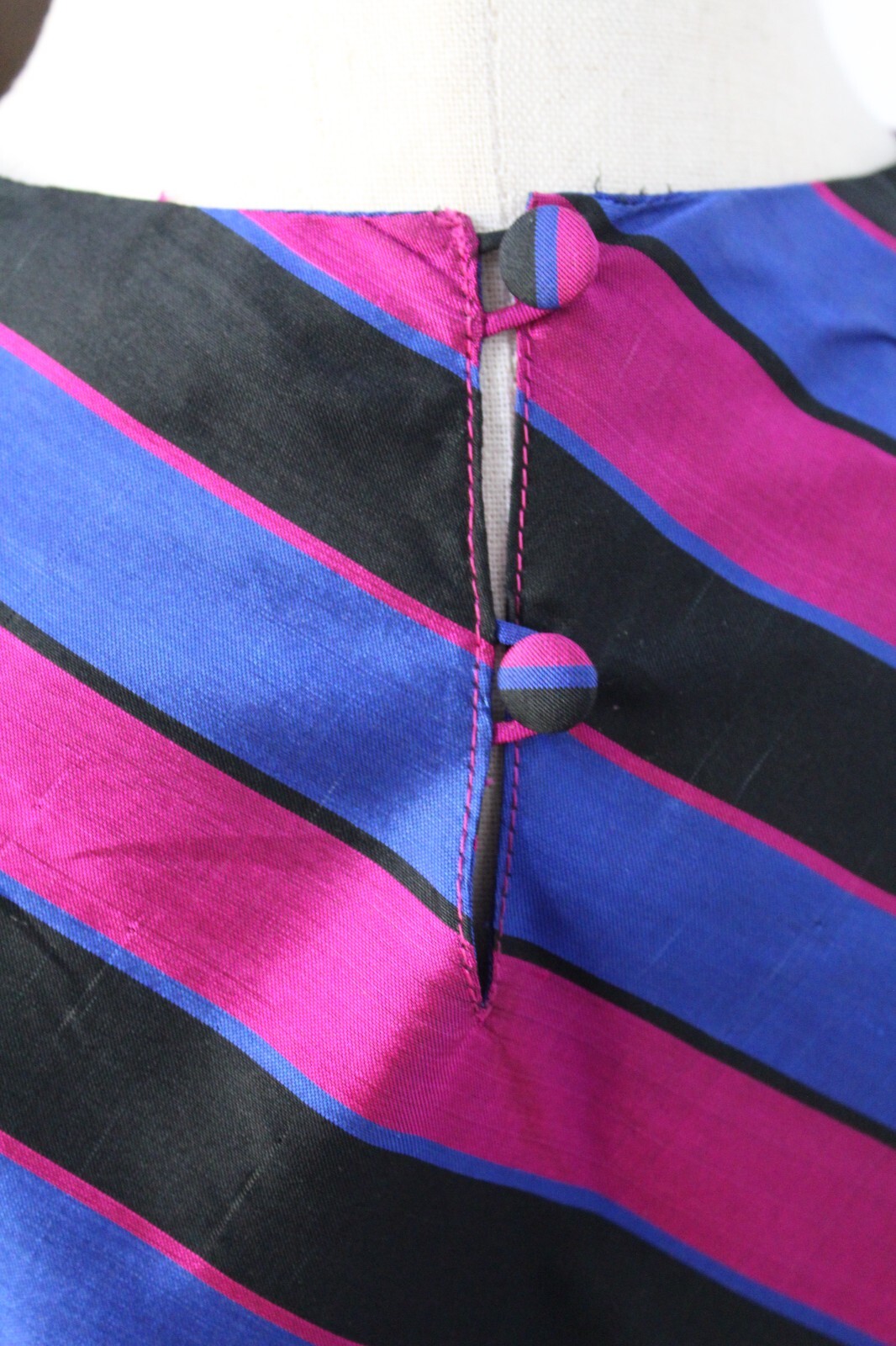 Vintage 1980s 100% Pure Thai Silk 3 Pc Suit Set Handmade Fuchsia Striped Belt