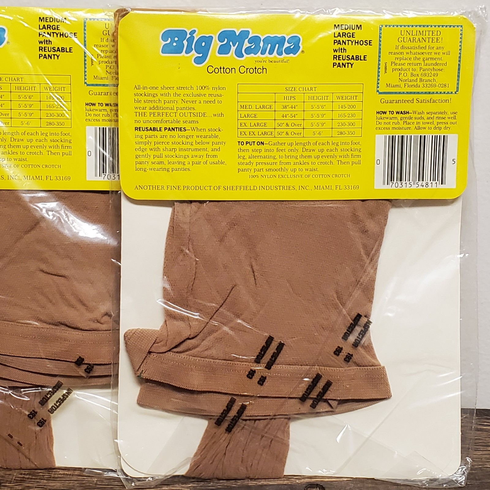 Lot of 2 Vintage 1983 Big Mama Pantyhose M L BEIGETONE Cotton Crotch Sheffield