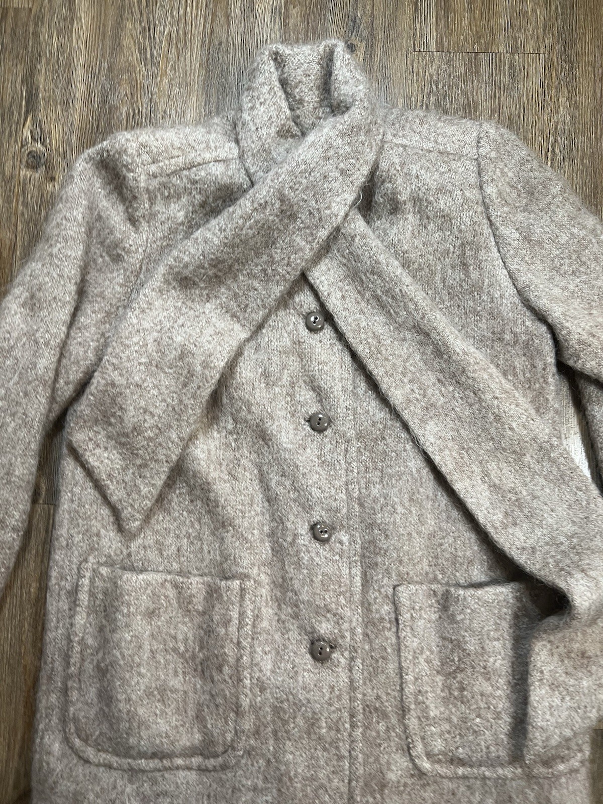 Vintage 80s 90s Oversized Mohair Trench Coat ILGWU Union Made USA Beige L/XL
