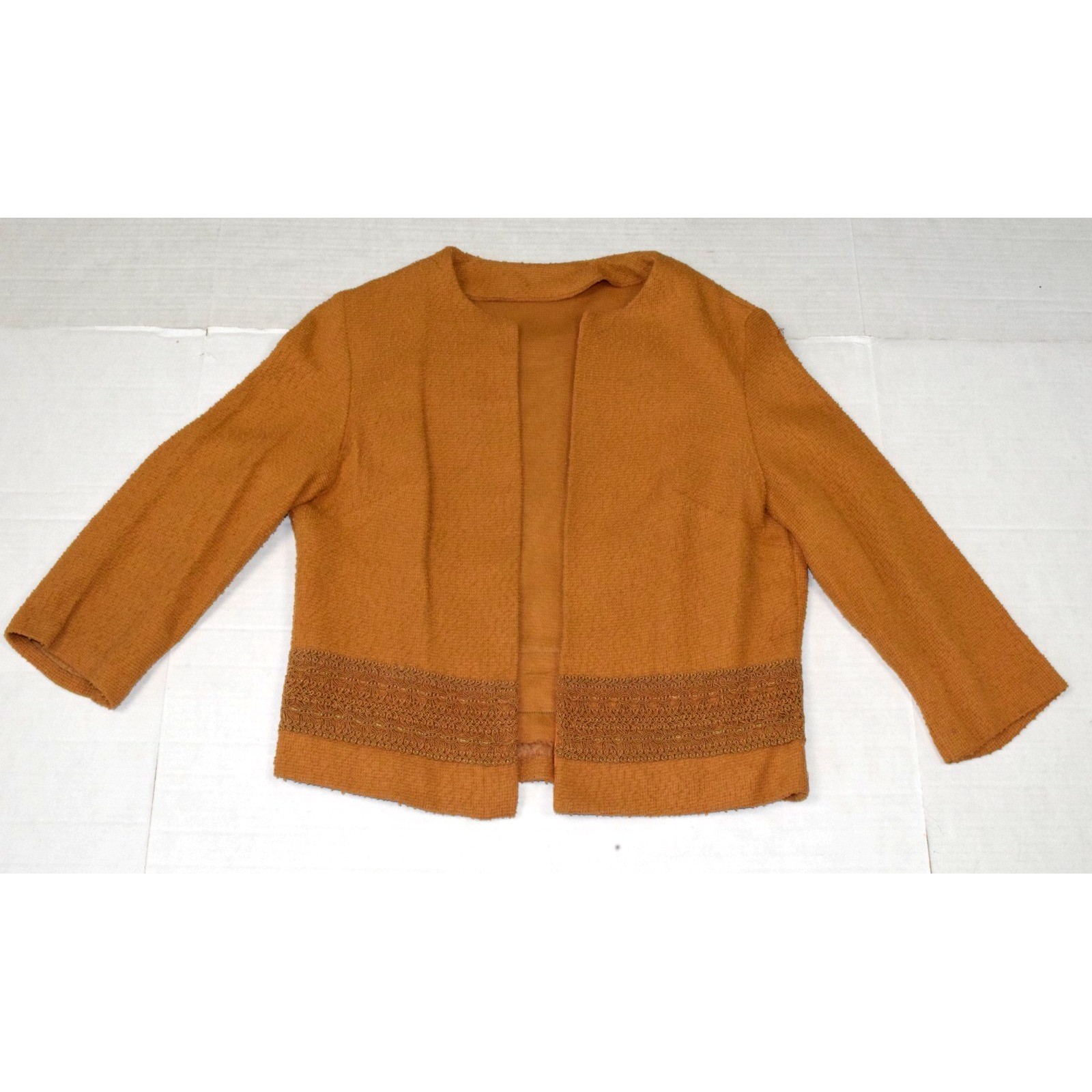 VTG Skirt Jacket Set Size S 60s Honey Brown Coarse Cotton Knit Union Made USA