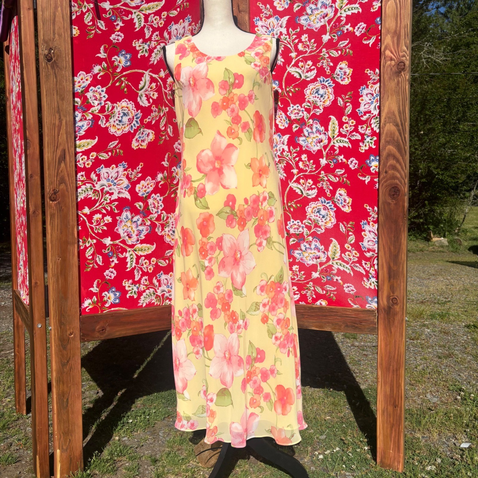 VTG 90’s/ Early 2000’s Butter Yellow Pink Floral Whimsy Jumper Dress Size L