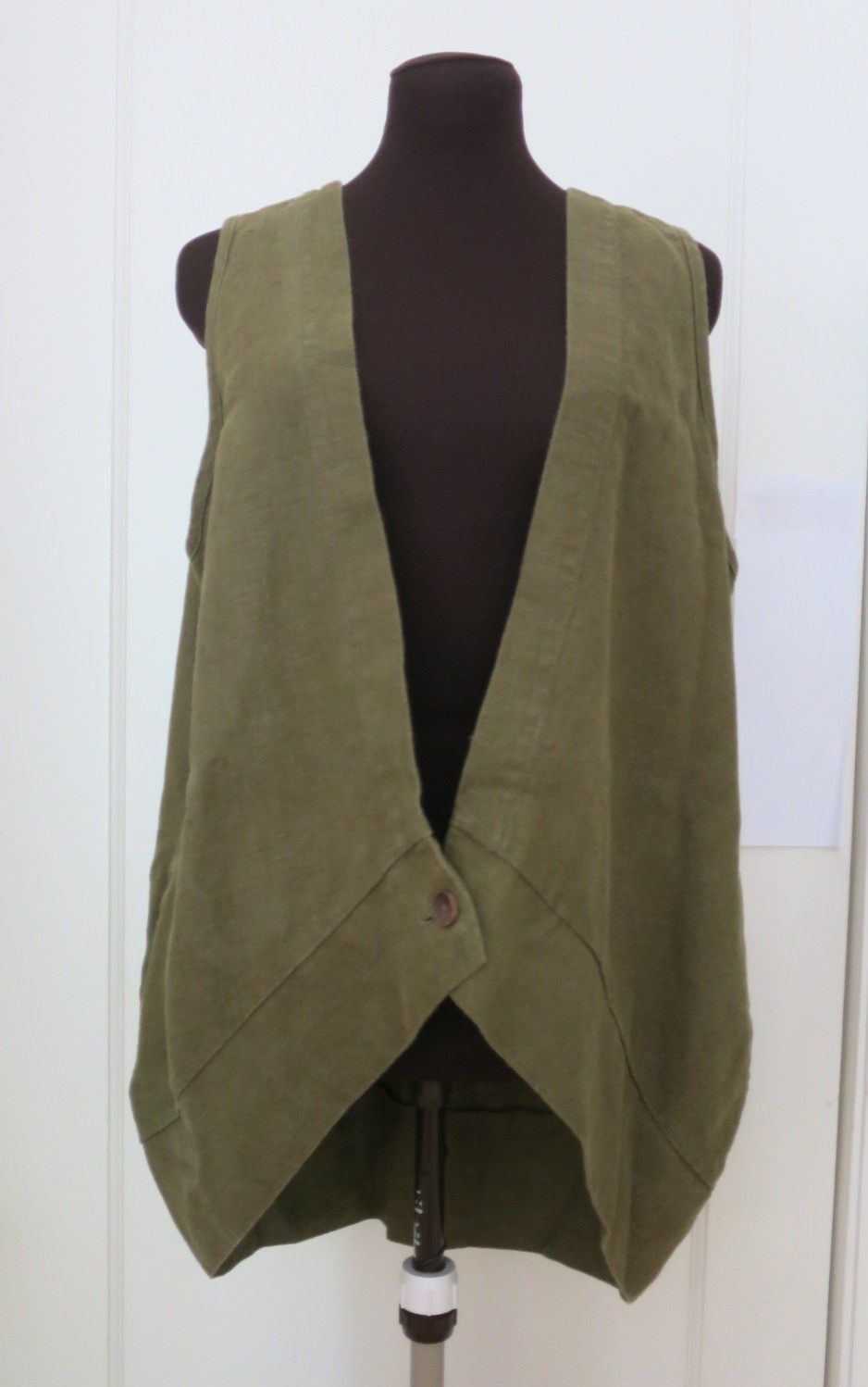 Yea Army Green Linen Oversize Asymmetric V Front Curve Back Hem Long Vest S M