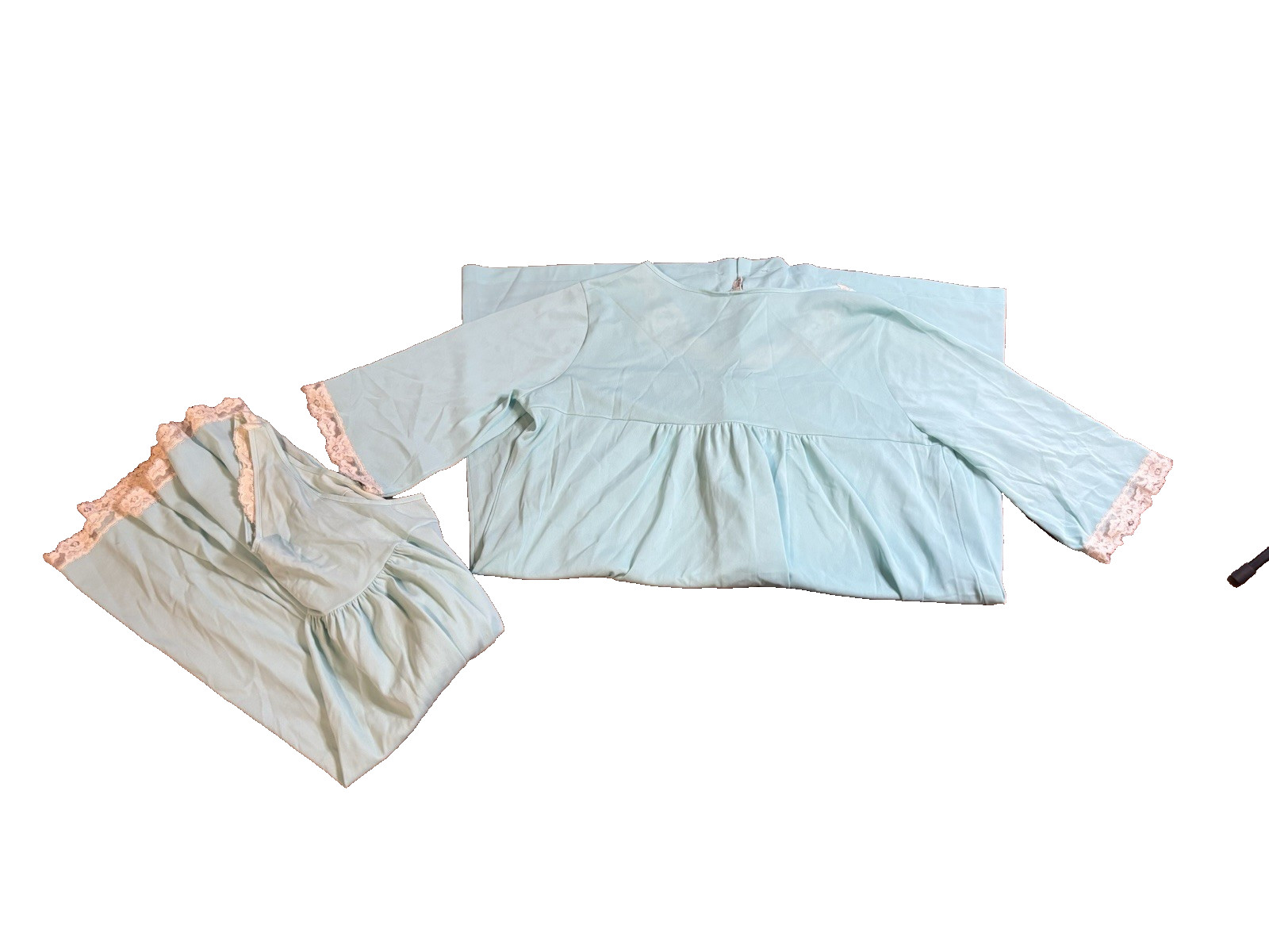 VINTAGE Nylon Komar size Large women’s robin blue slip night gown and night coat