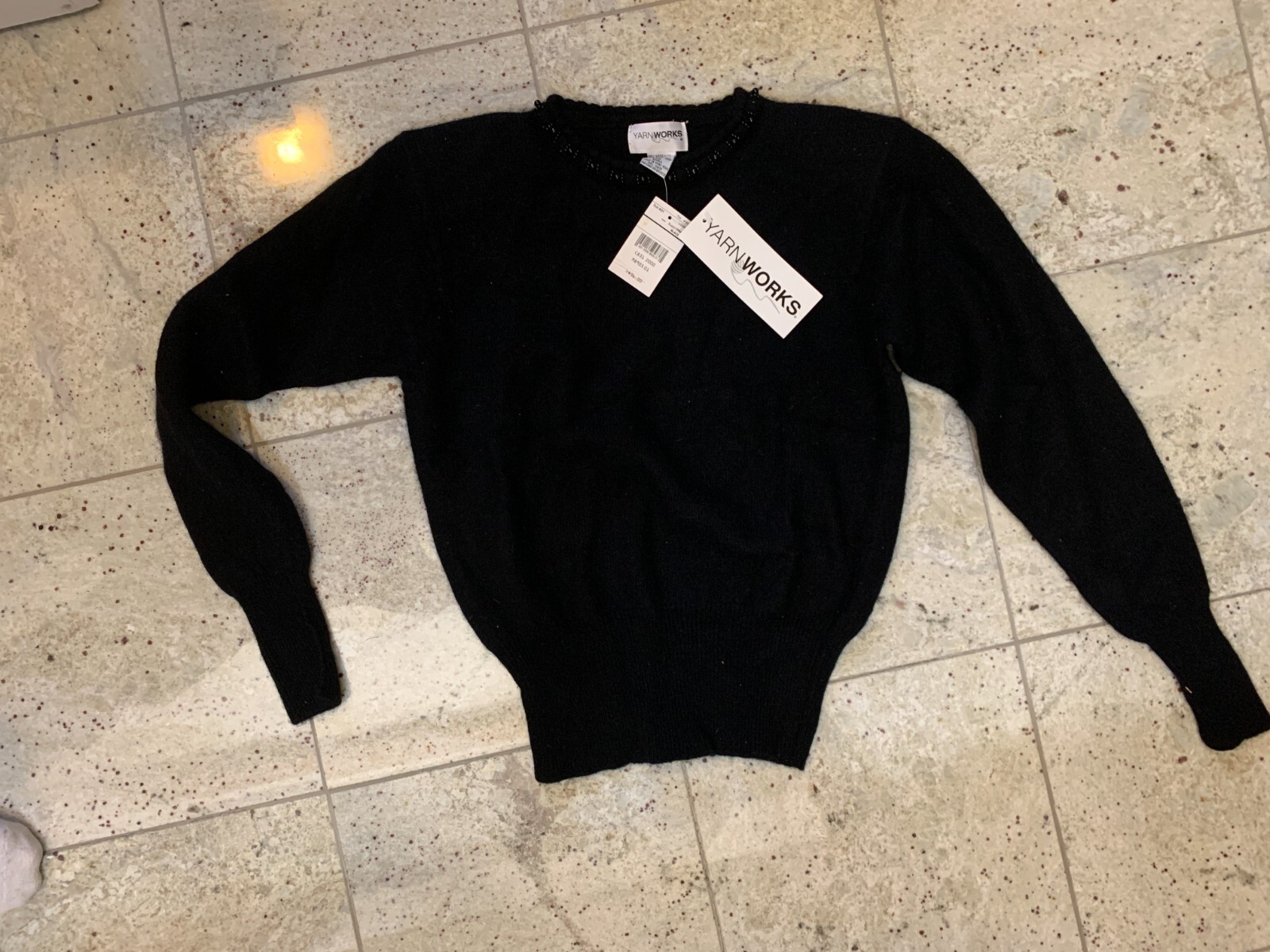 NWT NEW VTG Dressy Small Black Sweater Beading Shoulder Pads Angora Lambswool