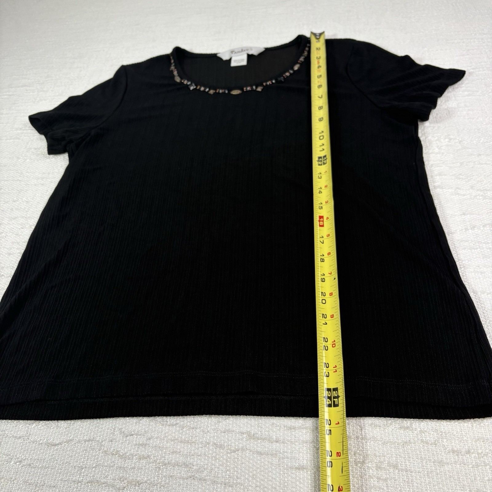 Vintage TanJay 3-Piece Set Black Ribbed Skirt Top Jacket Size S/P Beaded Neck