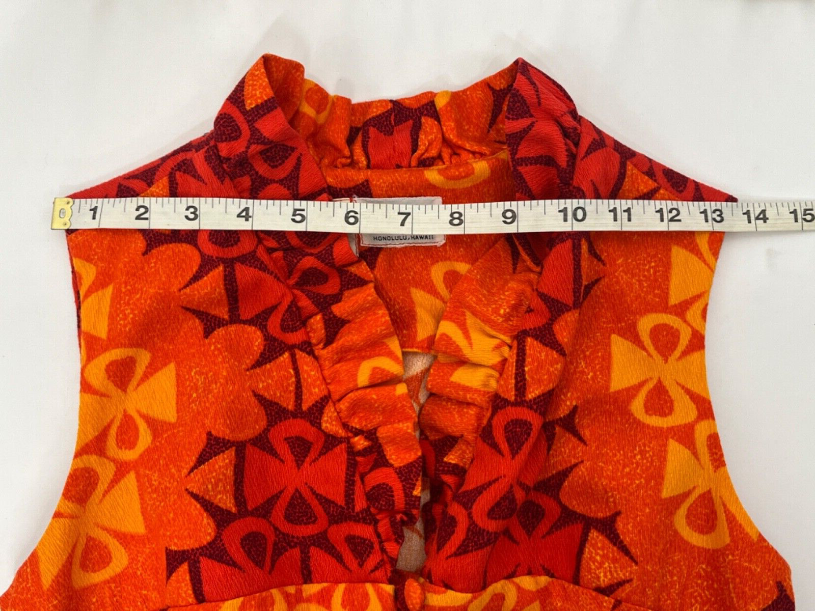 Vtg Retro Mod Hawaiian Tiki Dress Bright Orange Yellow Red Dael’s Honolulu Sz. S