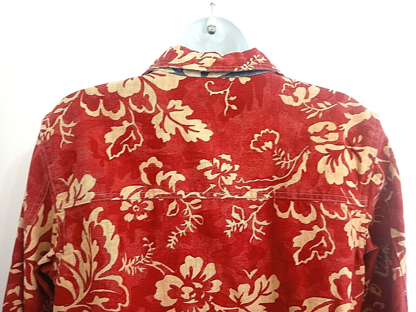 Cottage Vintage Coldwater Creek Jacket Womens M Medium Trucker Cotton Red Floral